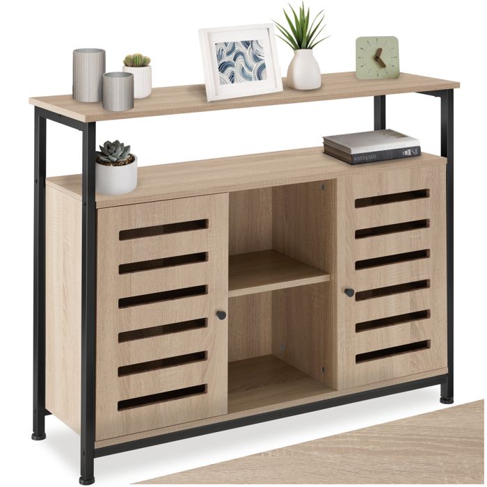 Buffet - TECTAKE - Buffet WARRINGTON en bois et acier 2 portes magnétiques 3 étagères règlables 100 x 37 x 82 cm - Bois clair Buffet - TECTAKE - Buffet WARRINGTON en bois et acier 2 portes magnétiques 3 étagères règlables 100 x 37 x 82 cm - Bois clair