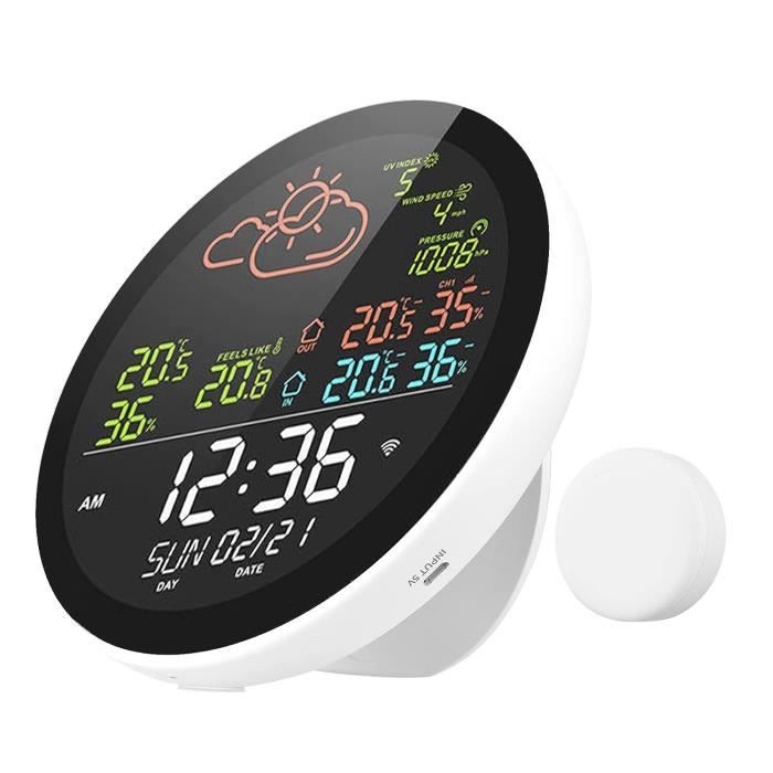 STATION METEO INT/EXT + CHARGEUR INDUCTION USB BLANC Horloge