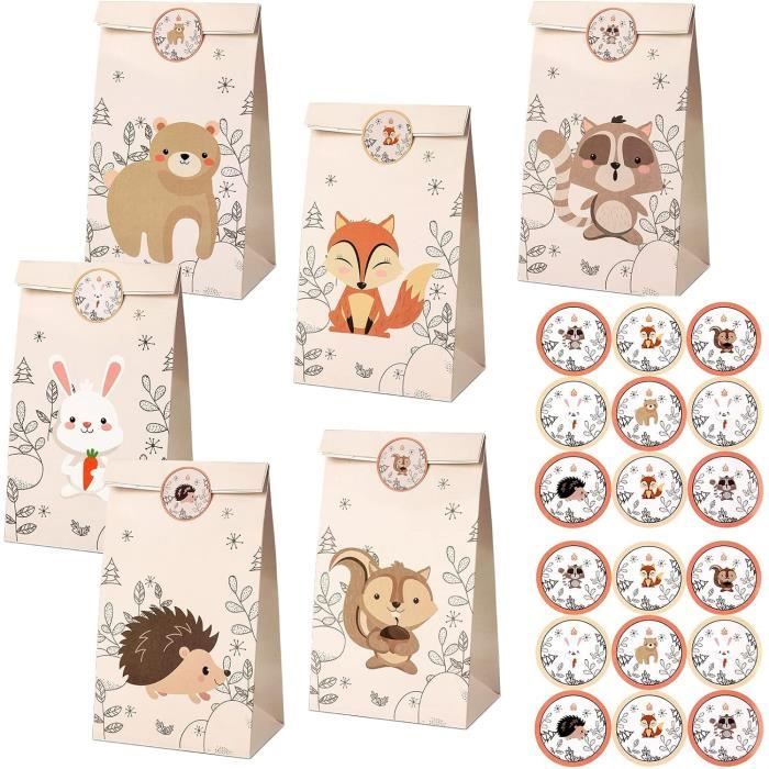 Pochettes Cadeau Kraft – Lot De 20 Avec 36 Autocollants, 24x13x8 Cm, Fond Plat, Pour Bonbons, Mariage, Anniversaire