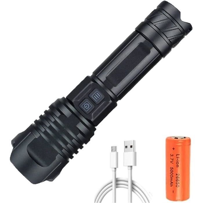 Torche LED Rechargeable 90000 Lumens - Puissante, étanche IP65, Zoom Optique, 5 Modes - Pour Camping, Randonnée, Urgence