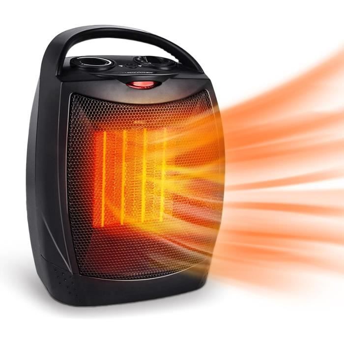 Radiateur Soufflant Céramique 1500W Avec Thermostat Et Minuterie - Mode ECO Intelligent, Oscillation, Protections Surchauffe Et Basculement - Noir