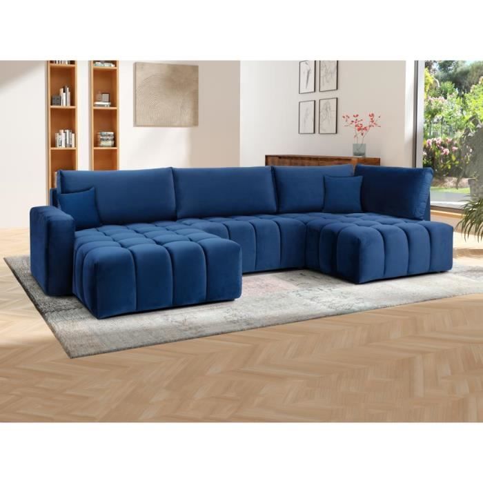 Canapé d'angle Bleu Velours Design Confort