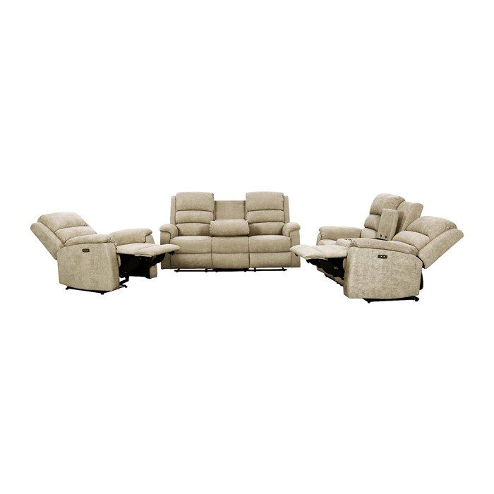 Canapés 3 places 2 places et un fauteuil relax électrique en tissu taupe NEVERS Canapés 3 places 2 places et un fauteuil relax électrique en tissu taupe NEVERS