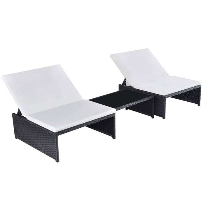 Ensemble de salon de jardin vidaXL 43069 2 chaises inclinables table basse résine tressée