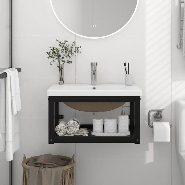 vidaXL Cadre de lavabo de salle de bain vasque à encastrer Noir Fer cadre de lavabo meuble de salle de bain cadre console 3101383
