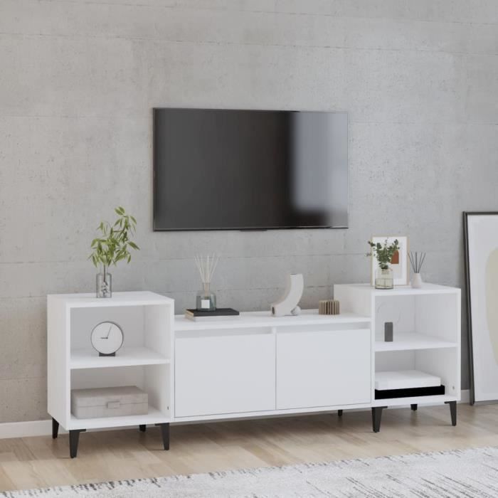 821196 vidaXL Meuble TV Blanc 160x35x55 cm Bois dingénierie
