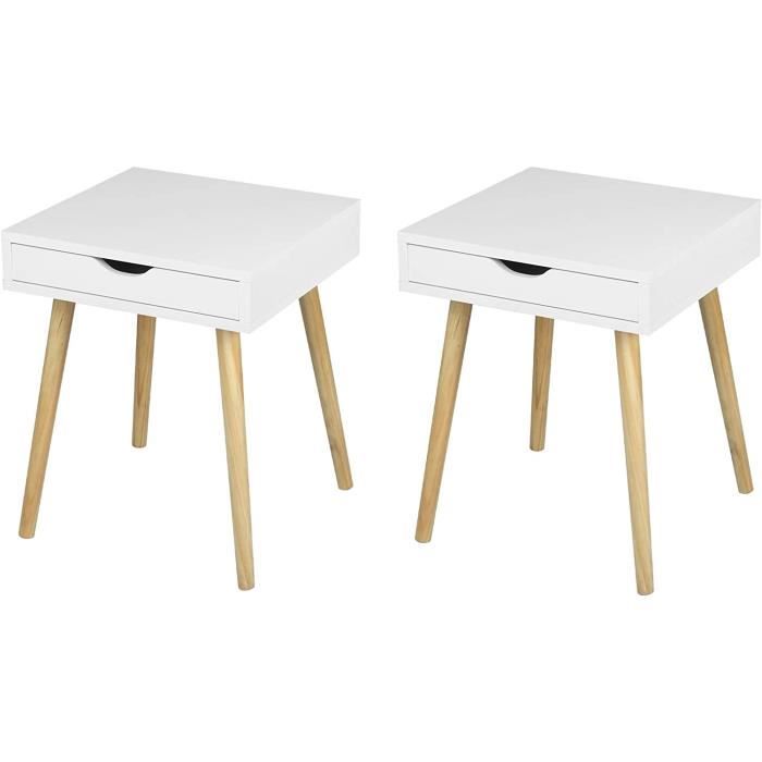 woltu lot de 2 tables de chevet moderne avec tiroir,table de nuit en aggloméré et bois de pin,blanc
