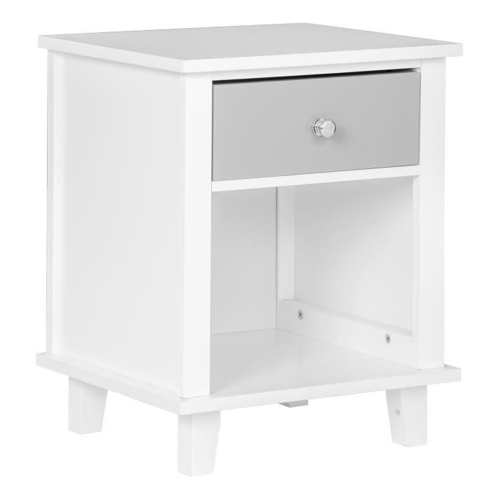 woltu table basse, table de chevet en bois, table de nuit avec tiroir et compartiment ouvret,40x34x50 cm, blanc