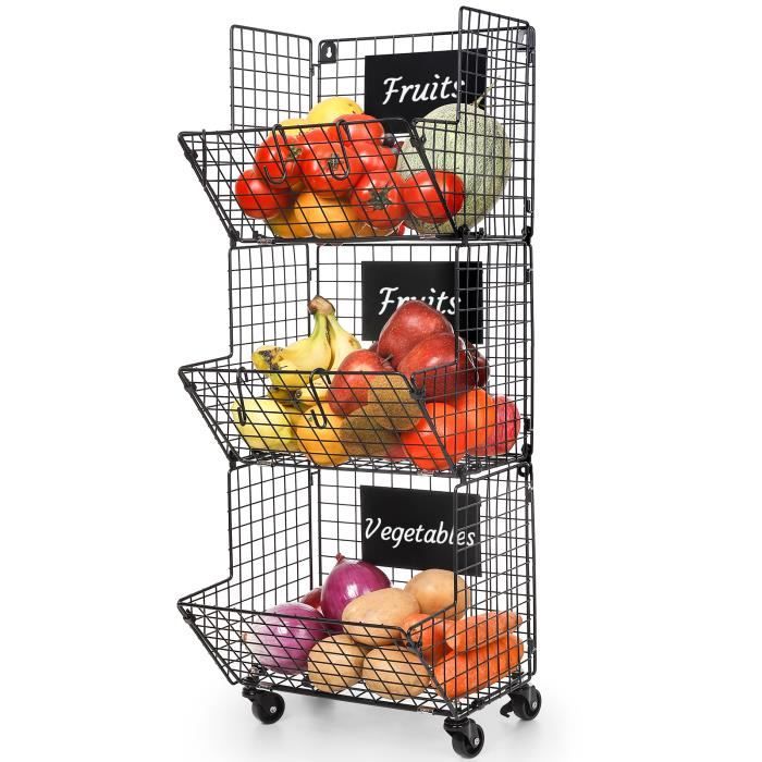 Panier à Fruits à Suspendre à 3 Niveaux, Panier De Rangement En Fil De