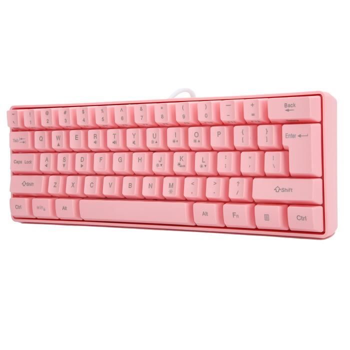 V700 Clavier Rétroéclairé RVB Clavier de Jeu Mécanique Lumineux Filaire 61 Touches USB Rose informatique clavier