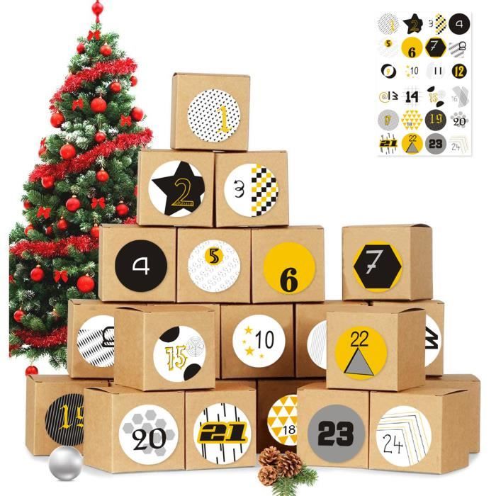 24 Sacs en Papier Brun et 24 Autocollants numérotés en Noir Noël à fabriquer et à remplir Calendrier de l/'Avent à remplir Mini Set No 45