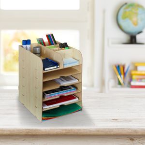 Organiseur De Bureau Relaxdays - Métal Blanc Maillé - 10.5x22x11cm - Porte-Stylos Avec Tiroir - Pour Bureau Ou Maison