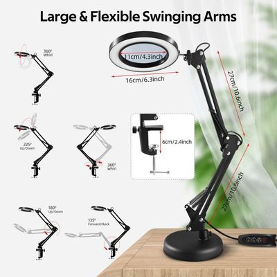 Lampe Loupe, Lampe de Bureau avec Loupe 10X et LED, LOupe Eclairante avec Pince en Métal et Bras Pivotant Réglable, 3 Modes de Couleur,10 Niveaux de Luminosité pour Artisanat, Réparation [Classe énerg
