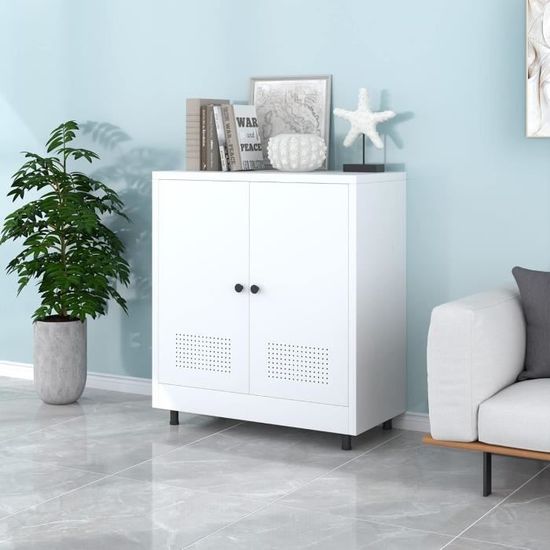 Armoire De Rangement 2 Portes 2 Tablettes - Blanc - MULA
