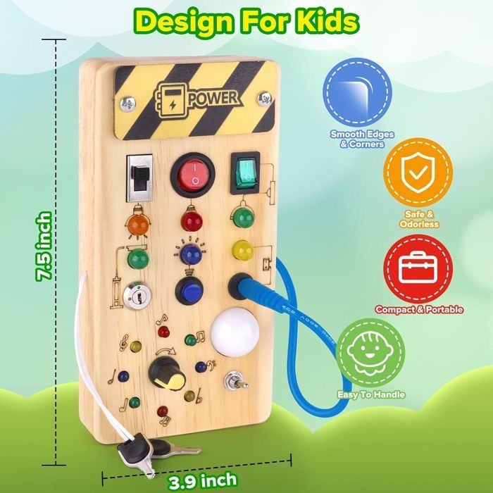 Montessori Busy Board 1 an Enfants Activity Board Jouets en Bois avec 13 Interrupteurs 24 Lumières LED Jouets Sensory Learning Toys Jeux Jeu Montessori Jouet Enfant Bebe 1 2 3 Ans Cadeau Enfant