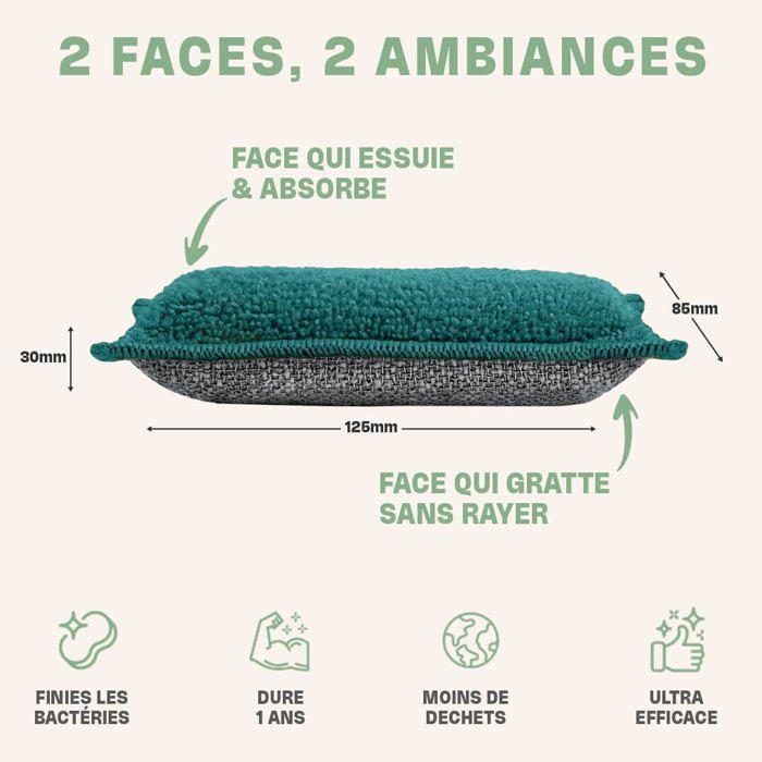 INGA - 2 X Eponges Réutilisables Lavables - Très Efficaces, Ne Rayent Pas - Fabriqué en Europe - Éponge Lavable Qui Dure 1 an | Votre wishlist sur