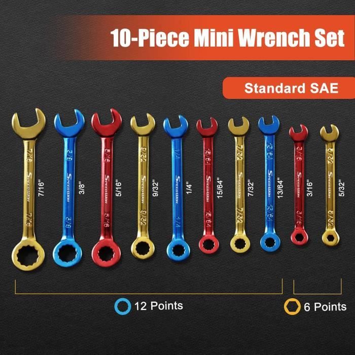 SPEEDWOX Lot De 10 Mini Clés Mixtes Plaqué Couleur Avec Étui Et Anneau 4-11mm