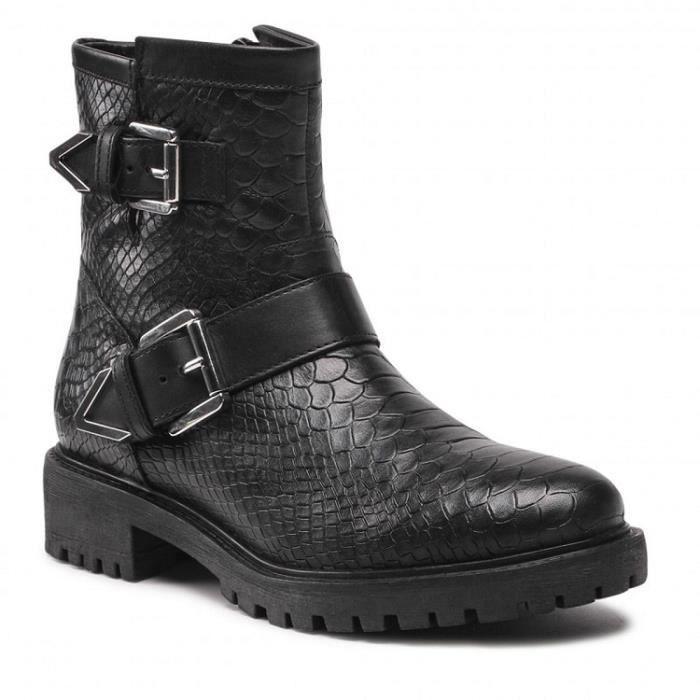 Bottines motardes Geox D Hoara A Femme Cuir noir Talon carr