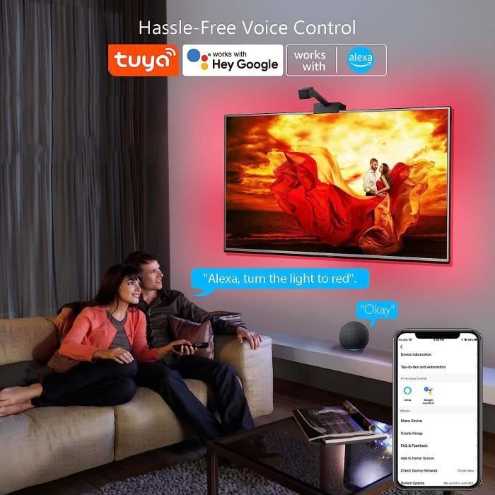TV Rétroéclairage LED WiFi avec Caméra, Smart Ruban LED , Contrôle App pour  TV 55-65 Pouces et PC, Mode Musique. - Cdiscount Maison