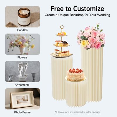 Lot De 3 Colonnes Décoratives En Carton Pour Fleurs - Support Jusqu'à 30 Kg, Hauteurs 60/80/100 Cm
