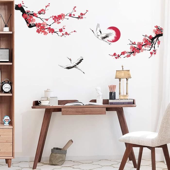 Autocollants muraux de Style chinois, fleurs de cerisier