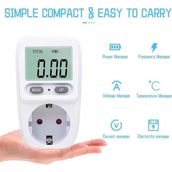 Prise wattmètre, Ac 185v ~ 264v Compteur de consommation d'énergie