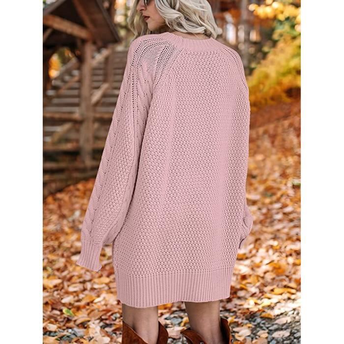 Pull en Tricot Femme Chaude Mi-long Automne Hiver Pullover Col Rond Manches  Longues Couleur Unie Rose - Cdiscount Prêt-à-Porter