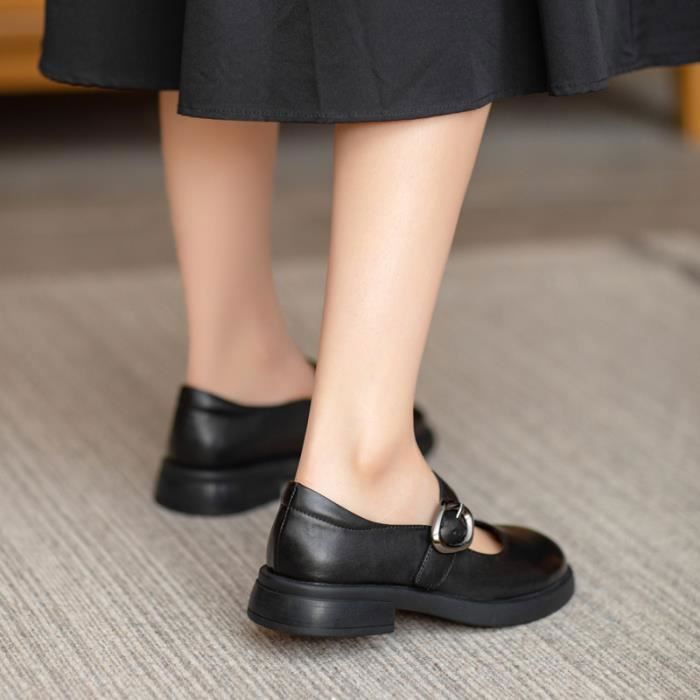 Mocassin Femme en cuir Doux Confortable Casual Noir Hauteur de talon 3 cm