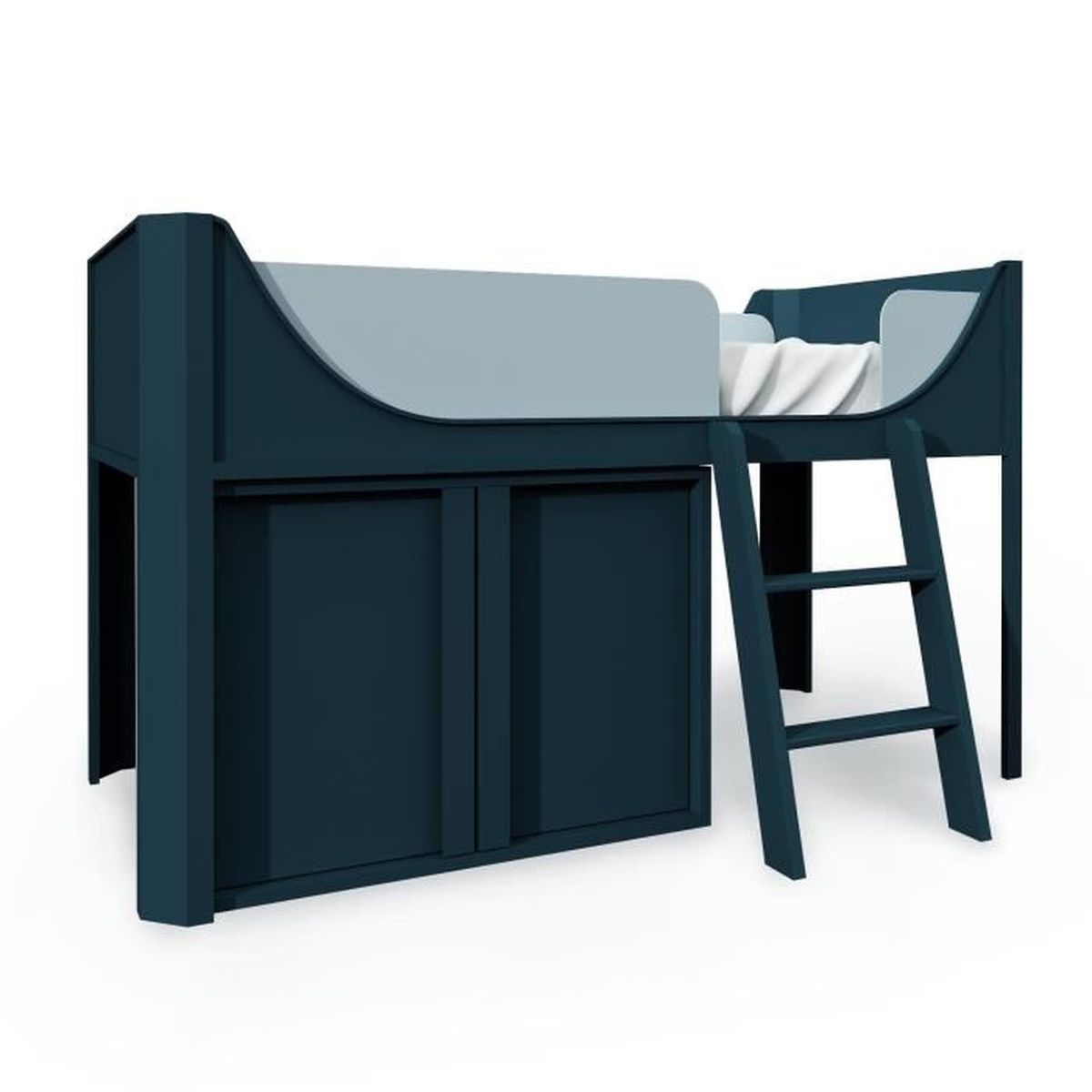 Lit Mezzanine Mi Haut Avec Rangement En Bois Bleu Thimeo 90 X 190