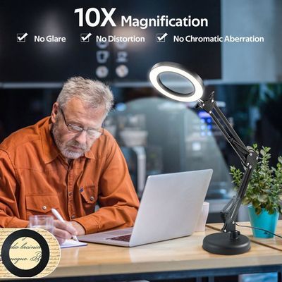Lampe Loupe 15X LED 2 En 1 - Bureau Ou Pince, 5 Couleurs, Lumière Réglable, Pour Lecture, Bricolage, Loisirs Créatifs