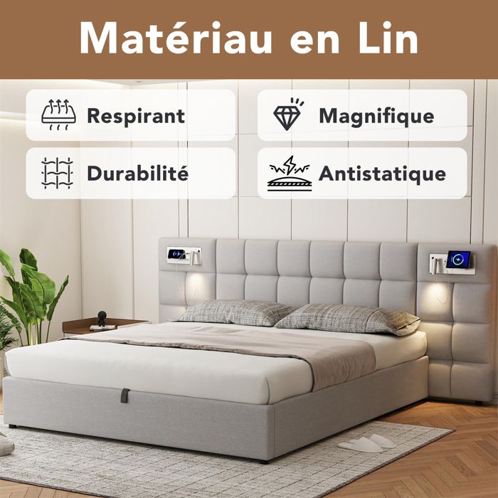 LIT DOUBLE LUXE Lits Meuble Châlit Cadre Du Lit 180x200 Chambre à