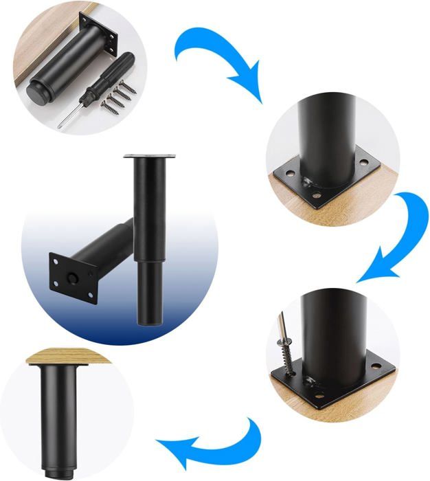 Canapé Lit Multifonction Lot De 4 Pieds De Support Réglables Pour Cadre De Lit, Lattes Centrales Pied De Lit Reglable En Hauteur