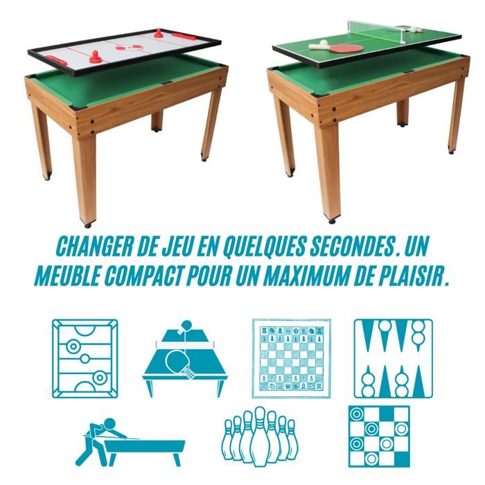 Table Multijeux 14 En 1 – Baby-foot, Billard, Basket, Hockey, Ping-pong, échecs, Dames, Backgammon – Pour Enfants Et Adultes – Idéal Fêtes Et Réunions