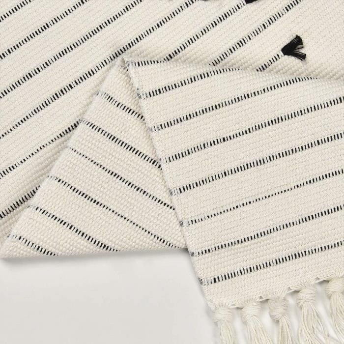 Tapis moderne noir et blanc tissé main en coton et laine