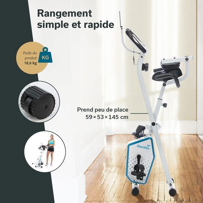 Velo appartement pliable avec dossier Skandika Foldaway X 1000 Plus Resistance 8 niveaux Max 130kg Bluetooth Appli inertie Cdiscount Sport
