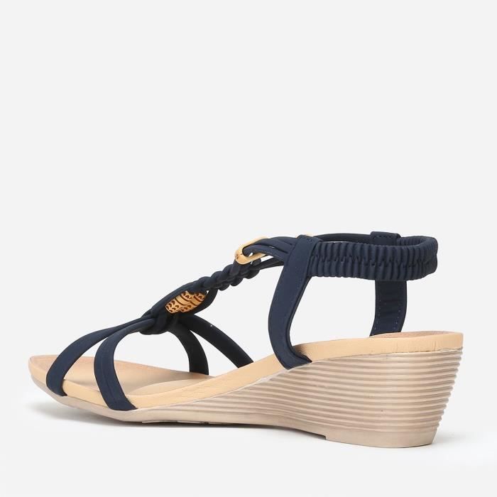 Sandales compens es femme LA MODEUSE Bleu Talon compens Perles effet bois