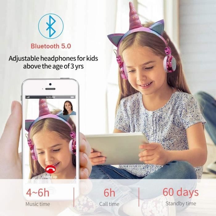 Écouteurs Bluetooth Pour Enfants Avec Oreilles De Chat Lumineuses - Micro Inclus - Pliables Et Limités à 85 DB - À Partir De 5 Ans