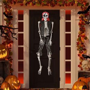 Bstalpine Squelette Halloween Taille Humaine 90 cm en Plastique – Squelette Halloween Corps avec Articulations Mobiles, Décoration Halloween Intérieure et Extérieure pour Maison, Jardin et Pelouse
