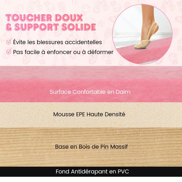 Poutre de Gymnastique Pliable 270cm Enfants COSTWAY-Poignées de Transport-4 Patins Antidérapants Couverture en Daim Violet - Sport