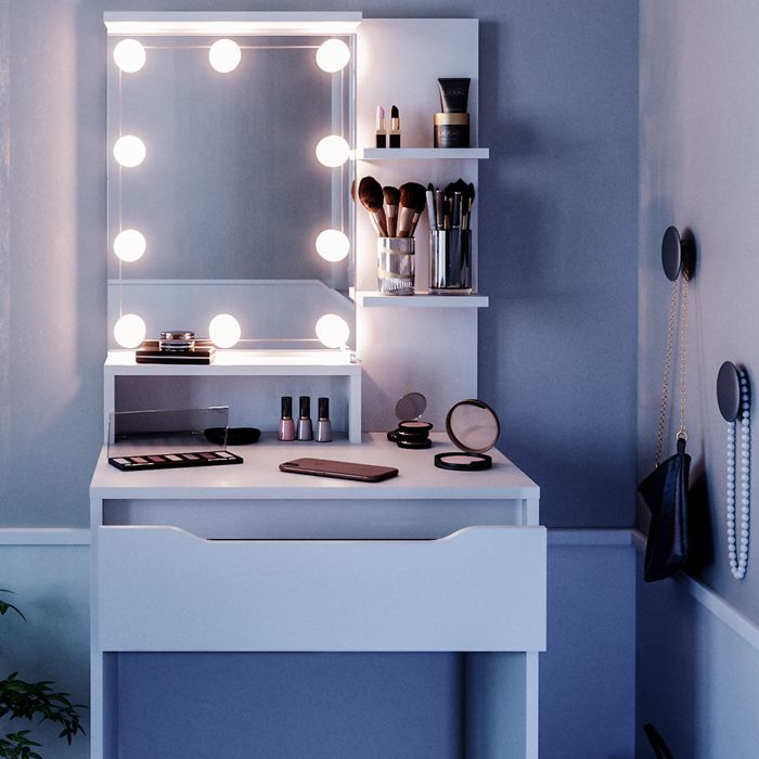Coiffeuse avec miroir - Table de maquillage - Maquillage - Coiffeuse - Avec tiroirs - Wit