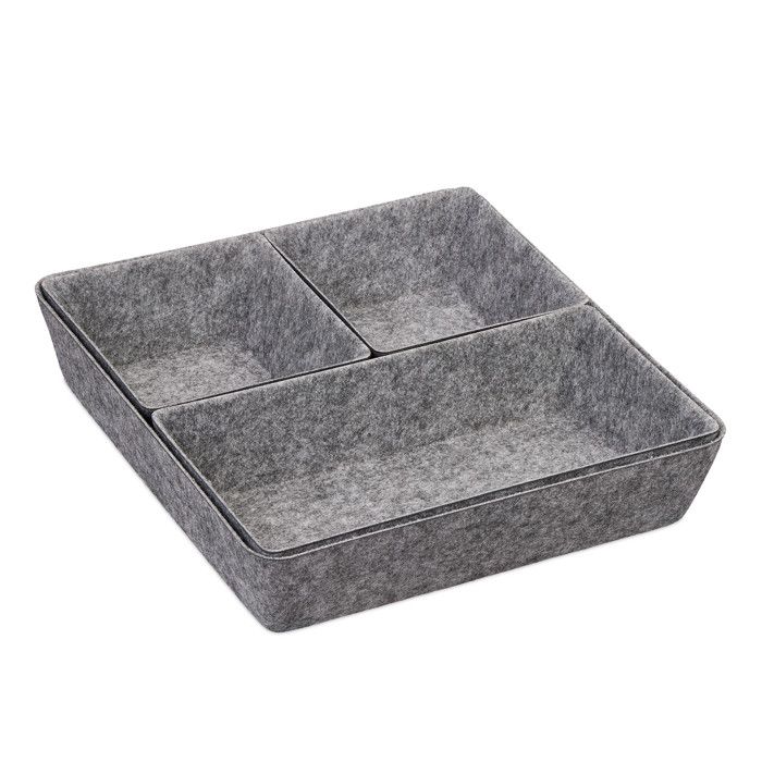Organiseur Tiroir Feutre Relaxdays - 4 Compartiments, 32x25x6,5 Cm - Gris Clair - 11