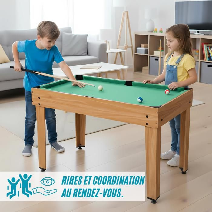 HOMASIS 4 en 1 Table Multi-Jeux avec Baby-Foot, Billard, Hockey et Ping-Pong, Table de Jeu en Bois avec Accessoires, pour Maison Bar Bureau (Naturel HOMASIS 4 en 1 Table Multi-Jeux avec Baby-Foot, Billard, Hockey et Ping-Pong, Table de Jeu en Bois avec Accessoires, pour Maison Bar Bureau (Naturel