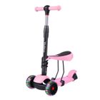 Yoleo 3 en 1 Trottinette Enfants 3 Roues Lumineux 2 Ans à 5ans Siège Amovible Hauteur Réglable 65cm à 77cm Cadeau Jouet Rose