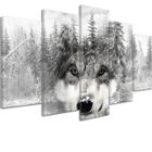 FEEBY Tableau Décoration Murale 5 Parties loup hiver forêt 100x150 cm Impression sur Toile Moderne Art pour la Maison Salon
