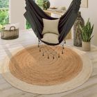 Paco Home Tapis De Salon Rond Fait Main Poils Ras Avec Bordure Moderne Blanc Cassé Beige 160 cm rond