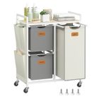 Panier à Linge 3 Compartiments 100L Avec Roulettes - Relaxdays, Beige, 76x80x46 Cm