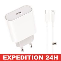 Chargeur 20W USB C Rapide avec 2M Câble pour iPhone 14/14 Pro /14 Pro Max /14 Plus /13/12 /11 /SE/X/XS/XR, AirPods, USBC Prise Mural