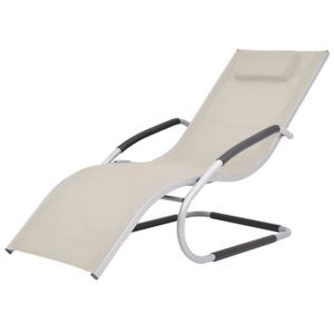 CHAISE LONGUE Transat chaise longue bain de soleil lit de jardin terrasse meuble d exterieur avec oreiller aluminium et textilene crem