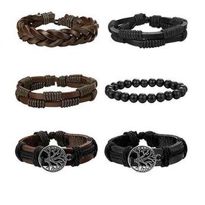 R/églable BESTEEL 6PCS Arbre de Vie Bracelet Cuir pour Hommes Femmes Tress/é Bracelet Wrap Perles de Bois Charmes Fait /à La Main