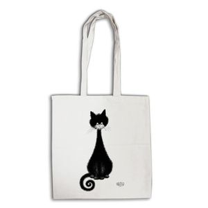SAC SHOPPING Tote bag 'Chats Dubout' blanc noir (chat spirale) 